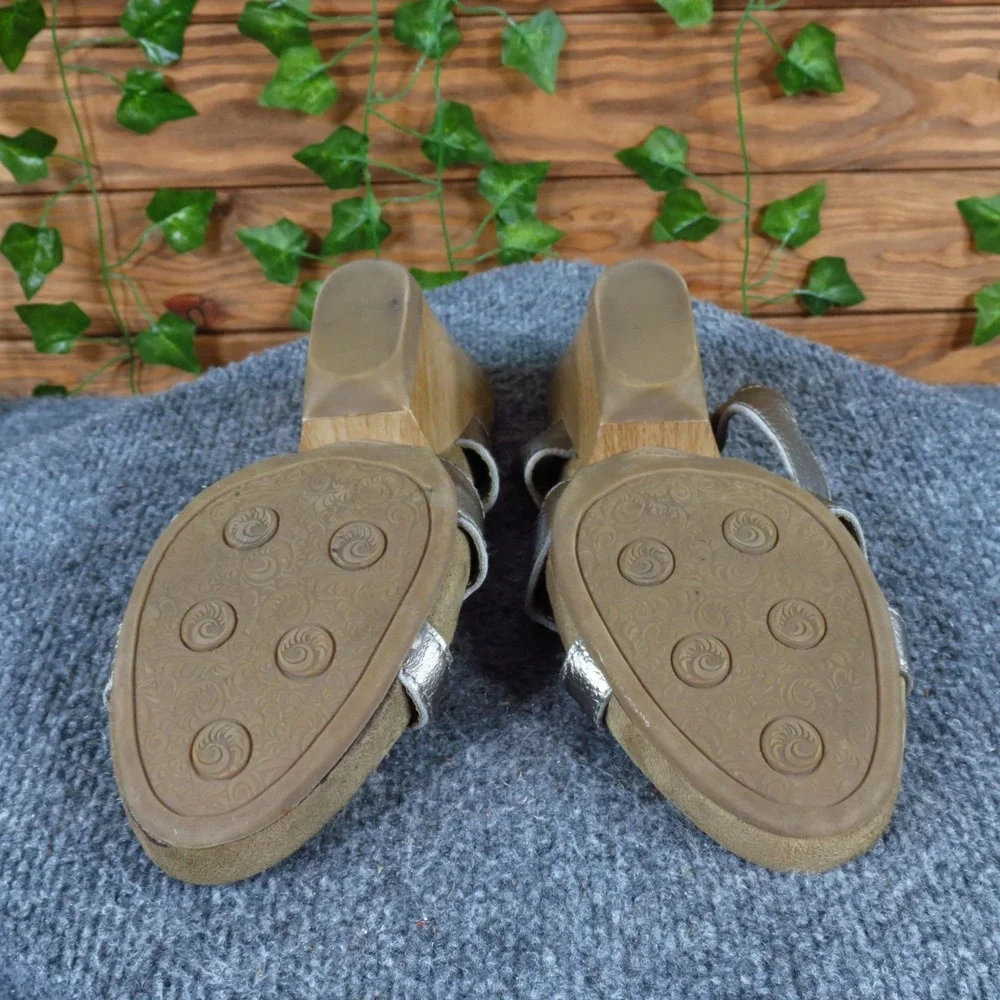 Dr. Scholl's Happening Women Sandal Size 10 Casual Dress‎ Silver Leather Wedge